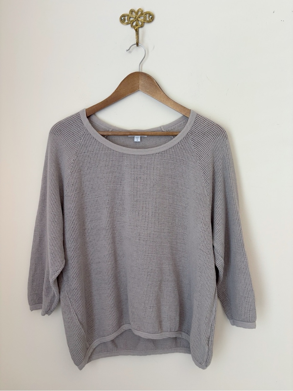 James Perse Taupe Open Knit Mesh Top Sz 4 Large